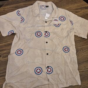 Marvel Tan and Red Capitan America Casual Button Down M  Shirt.